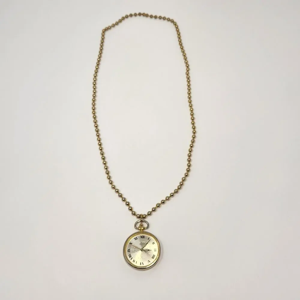 Dejuno Round Watch Pendant Ball Bead Long Necklace Vintage New Battery Works